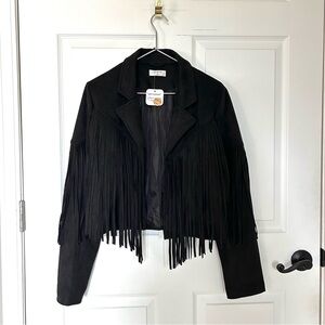 Faux Suede Fringe Moto Jacket Cropped Western Boho Festival Sz Medium NWT